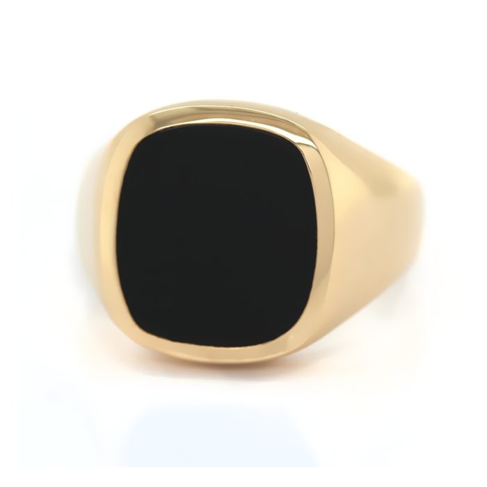 Siegelring in 750 Gold mit Onyx 13x12 mm antik, Ringgröße 59