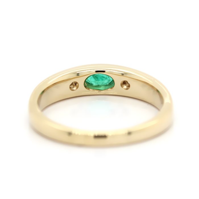 Bandring in Gold, 5x3 mm Smaragd und 2 Brillanten